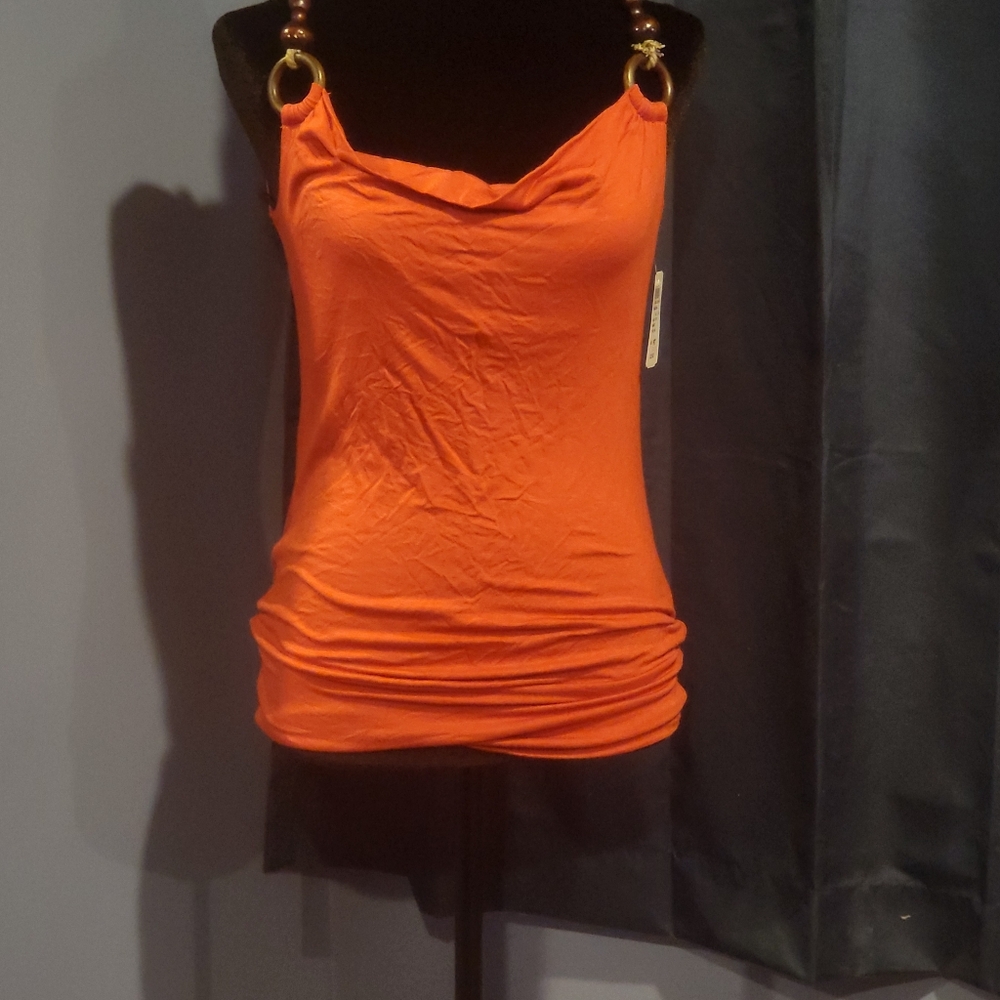 **SOLD**Orange Halter Top with Brown Bead Accents